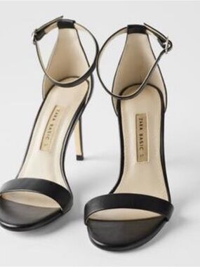 Zara Black Open-Toe Ankle-Strap Stilettos